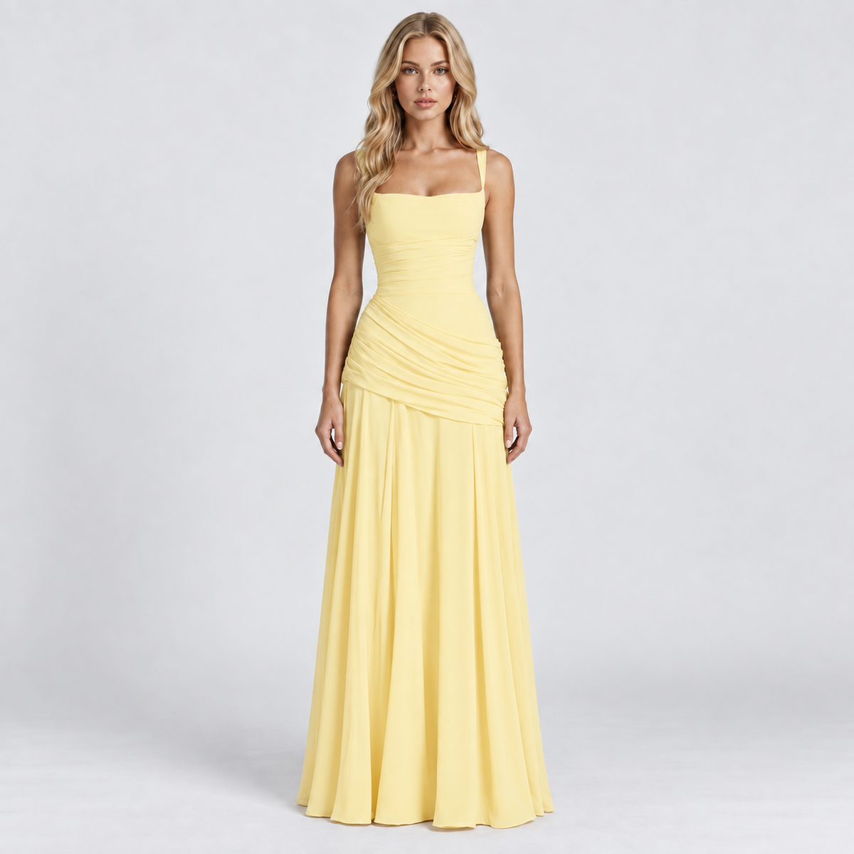 Women's Ruched Chiffon Maxi Dress