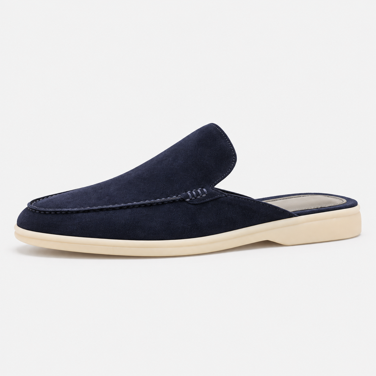 Men's Navy Suede Backless Mule Loafers