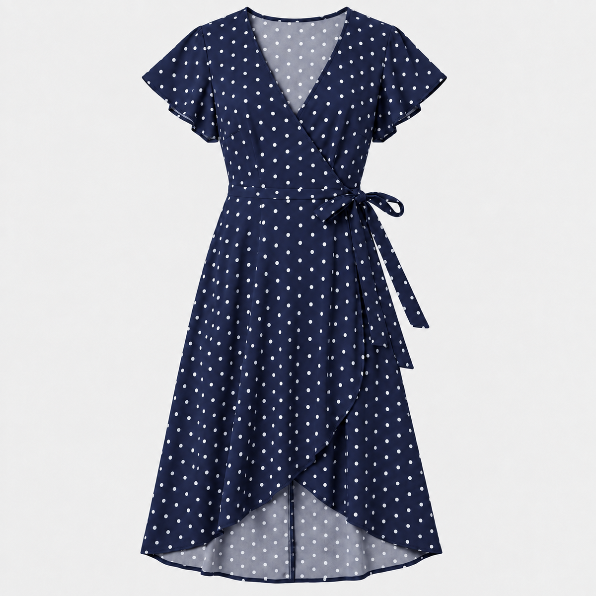 Womens Polka Dot Wrap Midi Dress