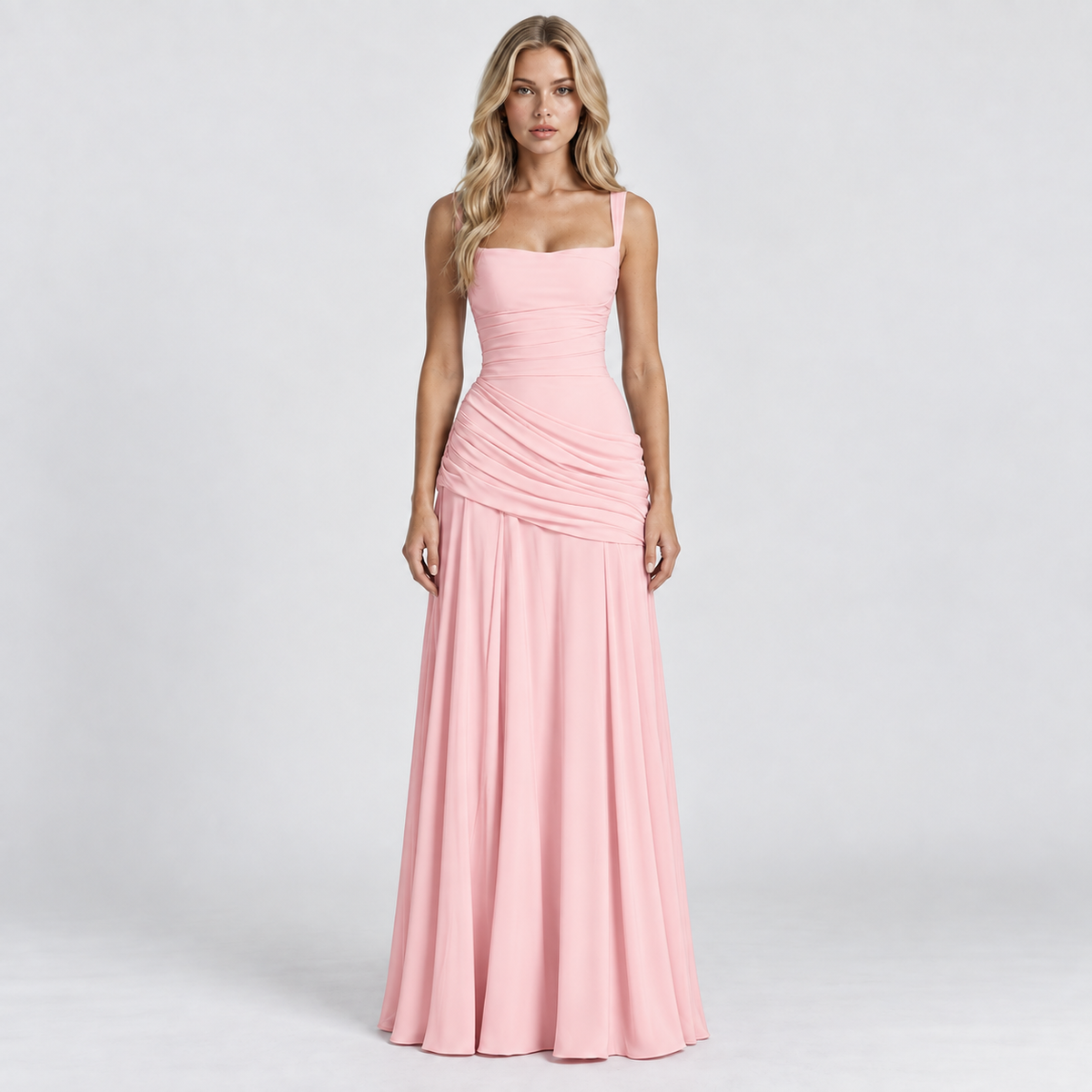 Women's Ruched Chiffon Maxi Dress