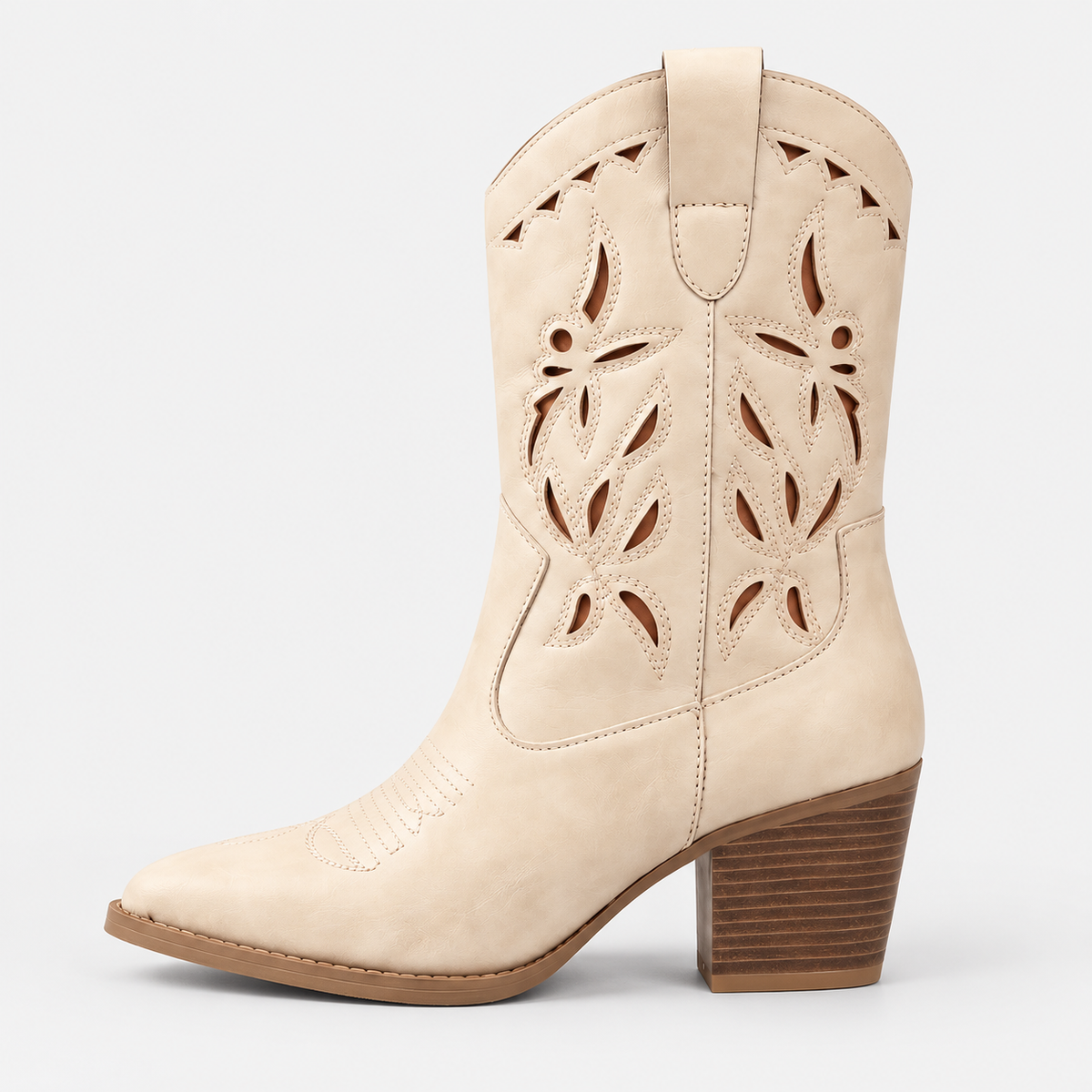 Women's Cream Floral Cutout Cowboy Boots