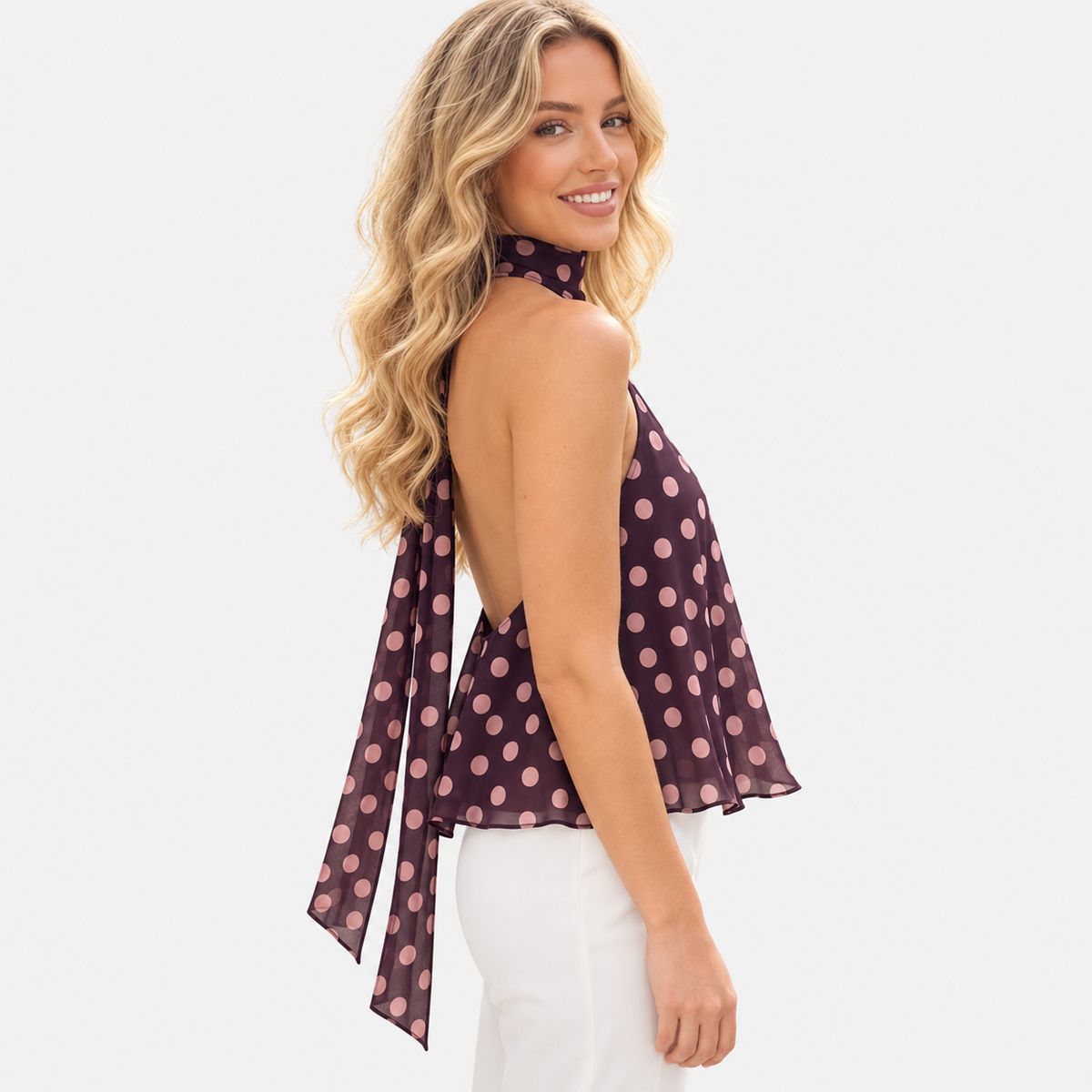 Polka Dot Tie Back Halter Top