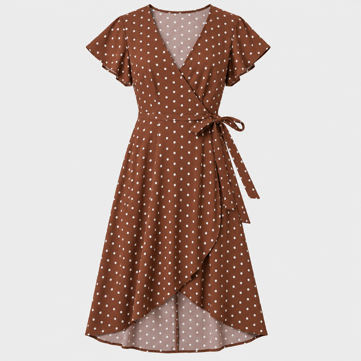 Womens Polka Dot Wrap Midi Dress