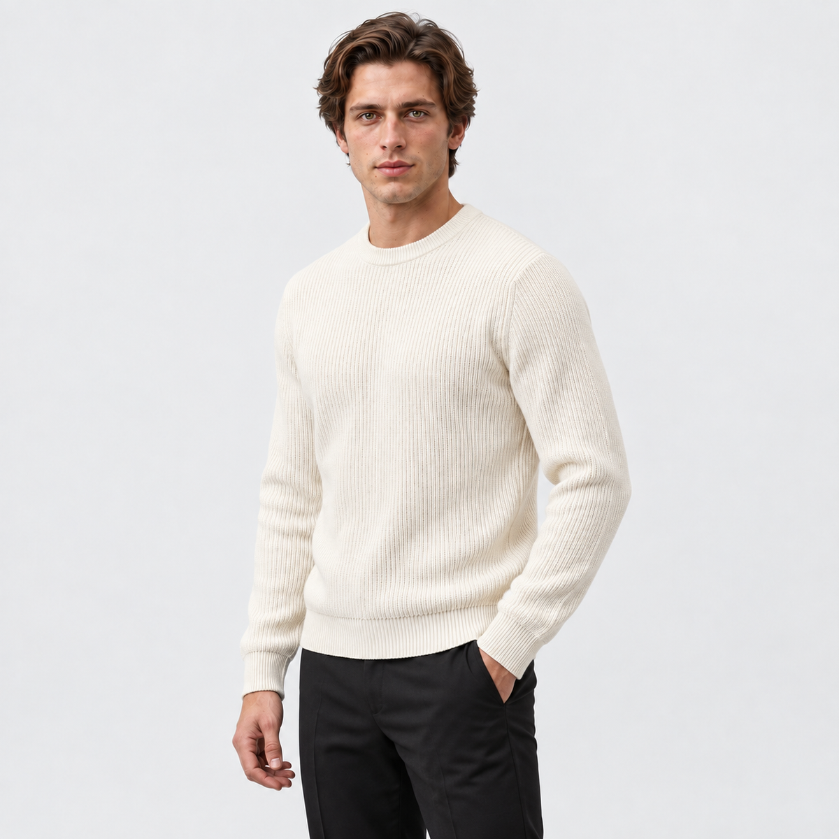 Mens Ribbed Knit - Crew Neck Pullover