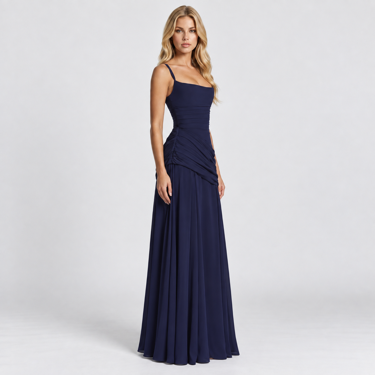 Women's Ruched Chiffon Maxi Dress