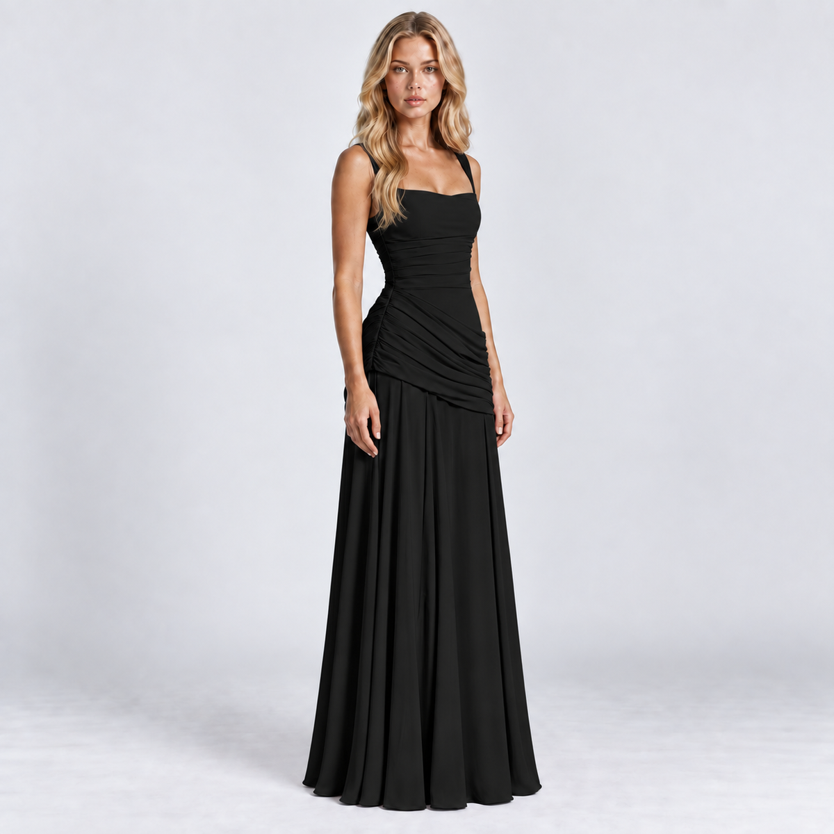 Women's Ruched Chiffon Maxi Dress