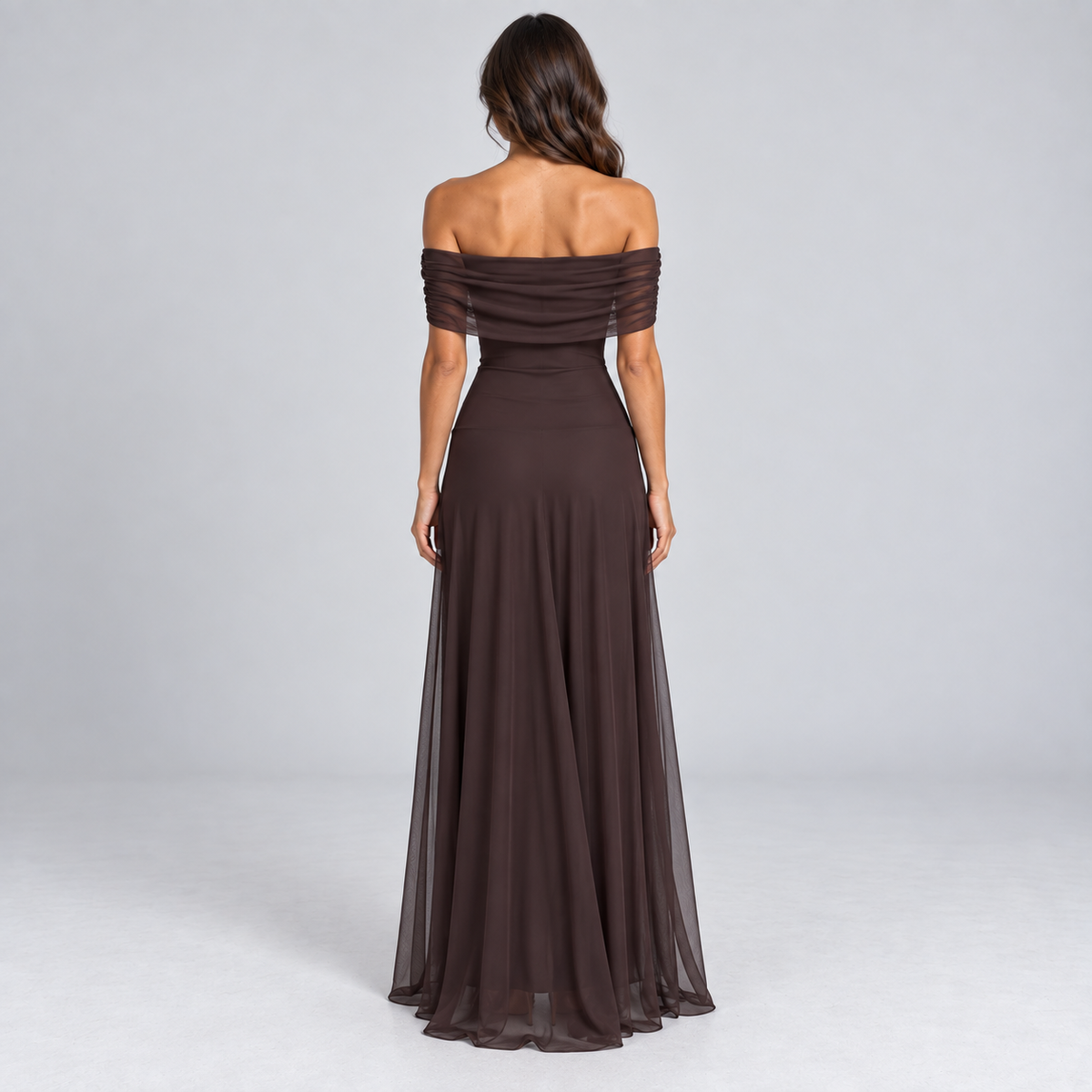Women's Off-Shoulder Sheer Mesh Maxi Dress