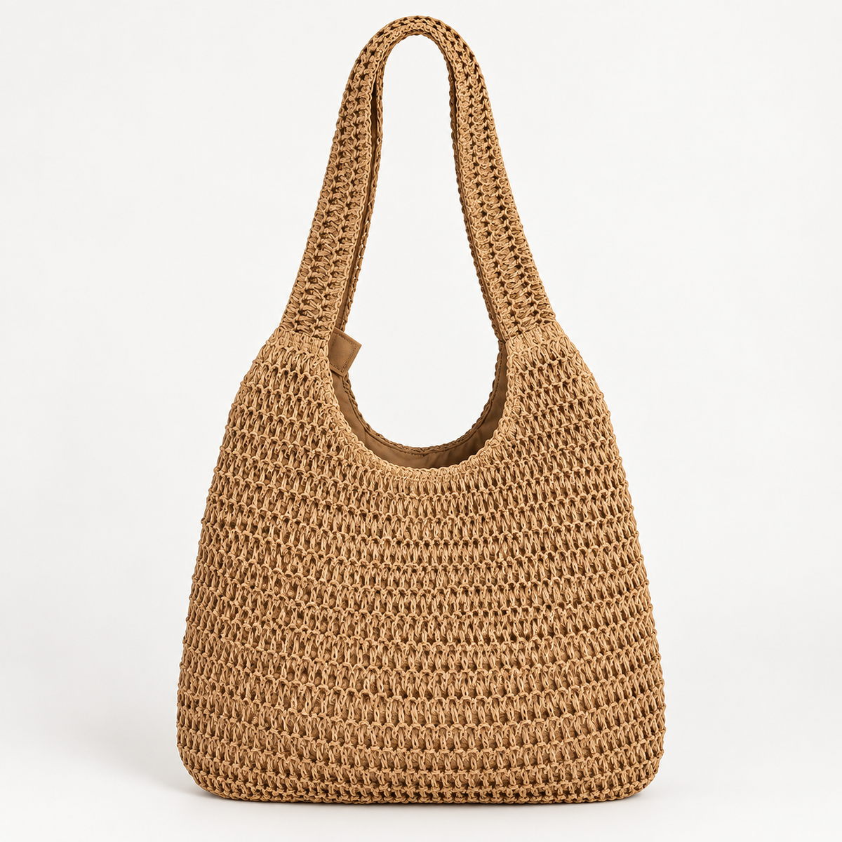 Open-Weave Shoulder Tote Bag — Brown — front view