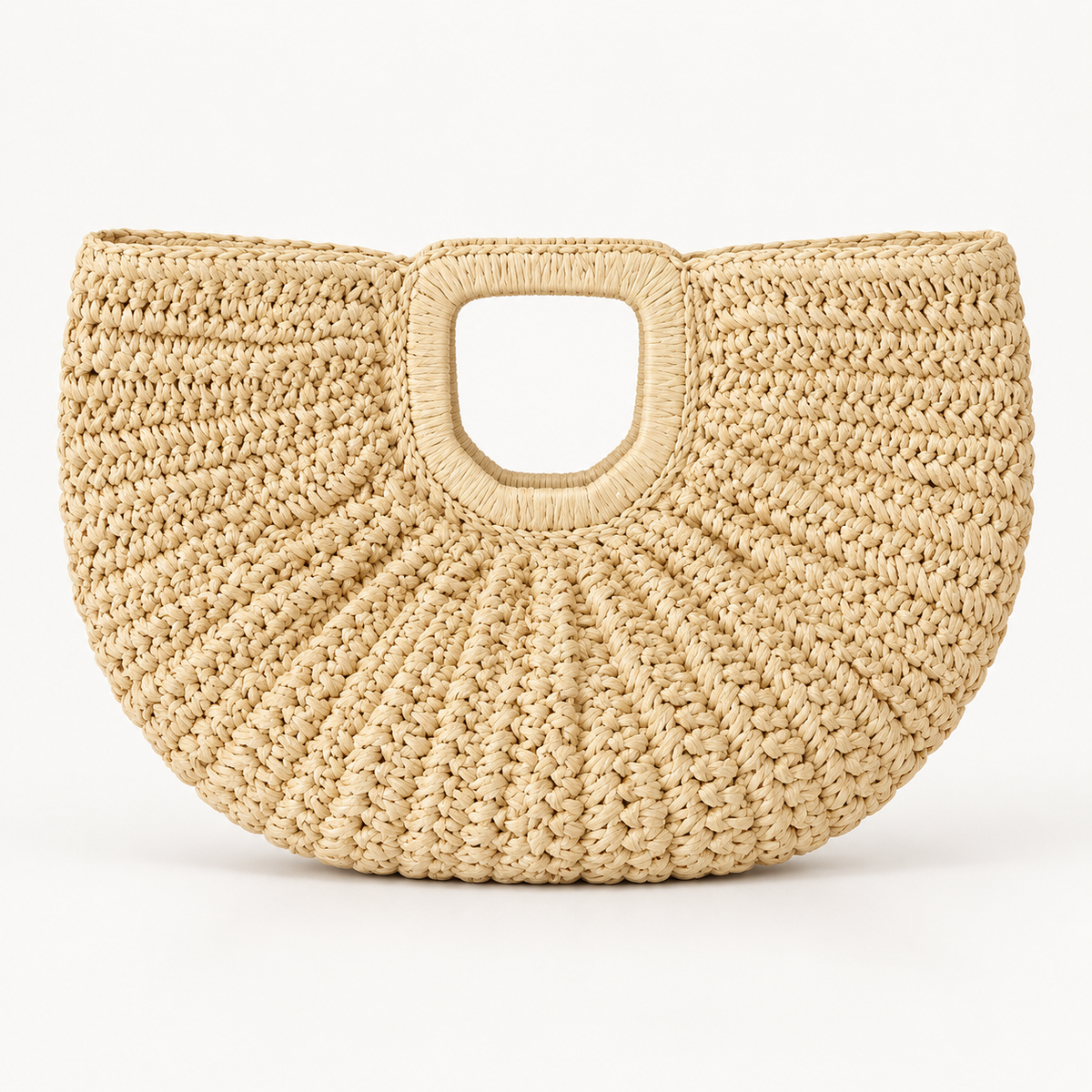 Half-Moon Woven Handbag — Beige — front view