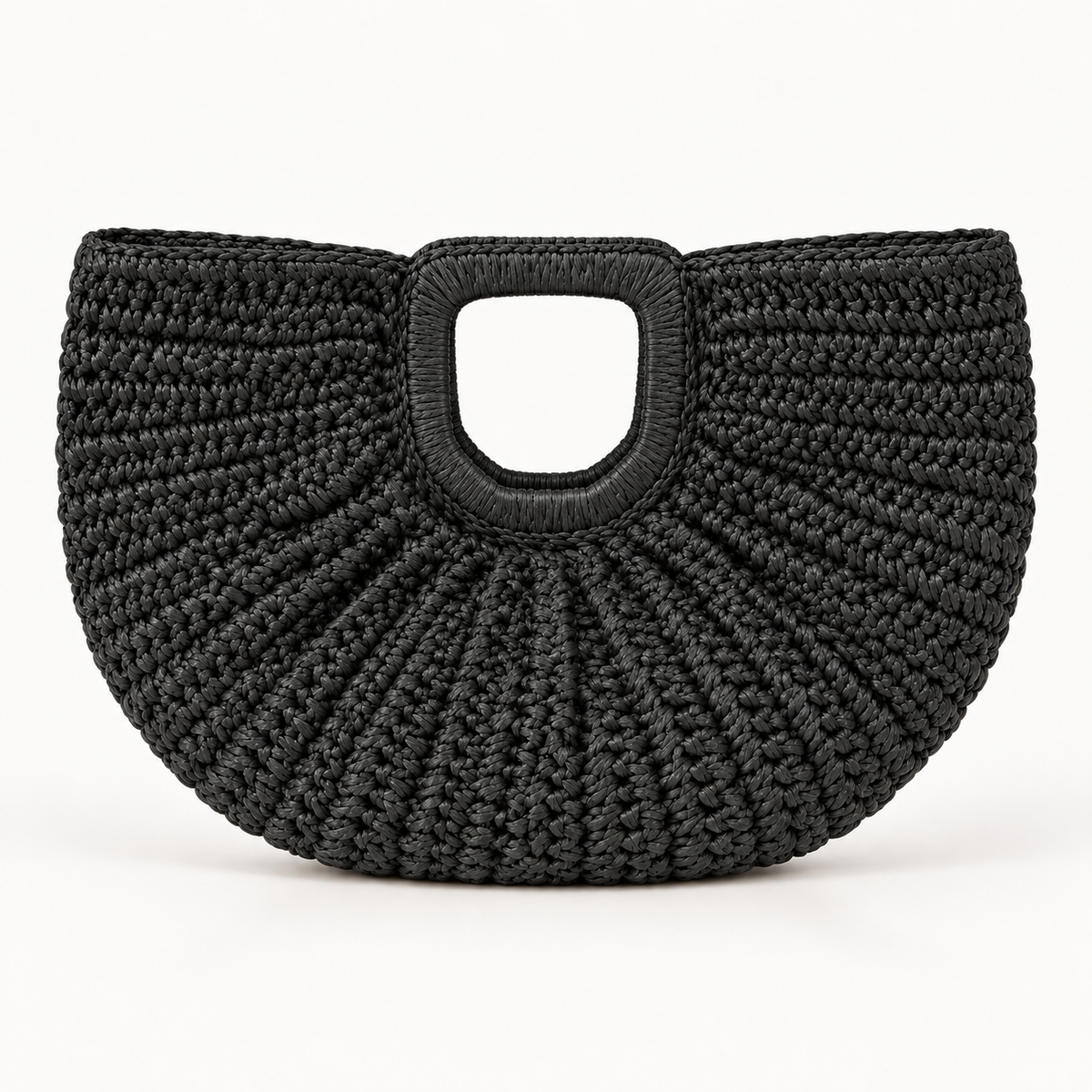 Half-Moon Woven Handbag — Black — front view