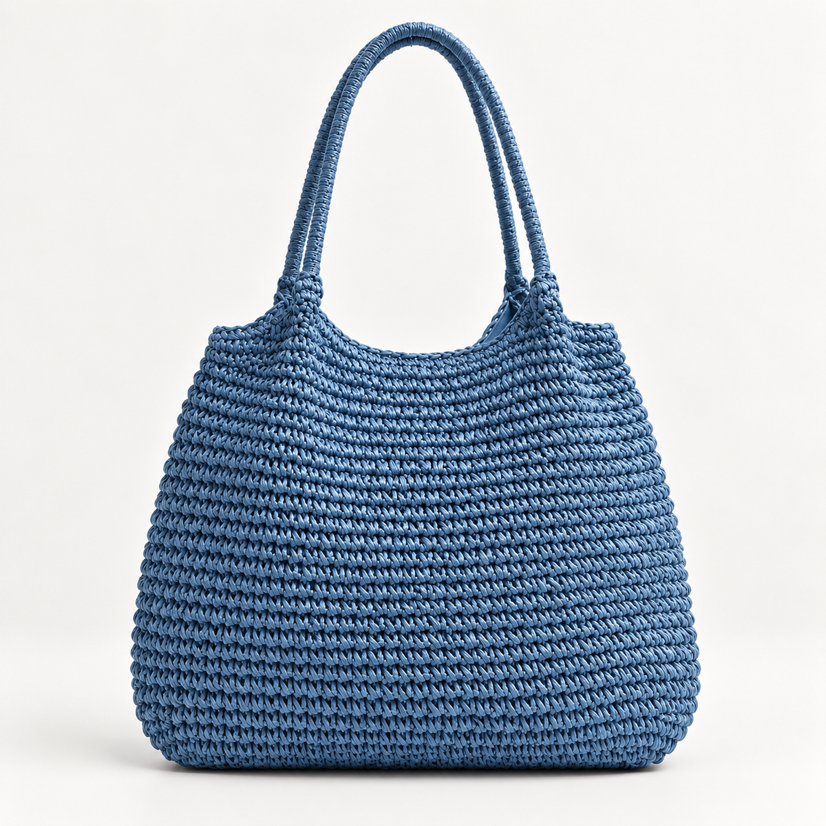 Woven Double-Handle Tote Bag — Blue — front view