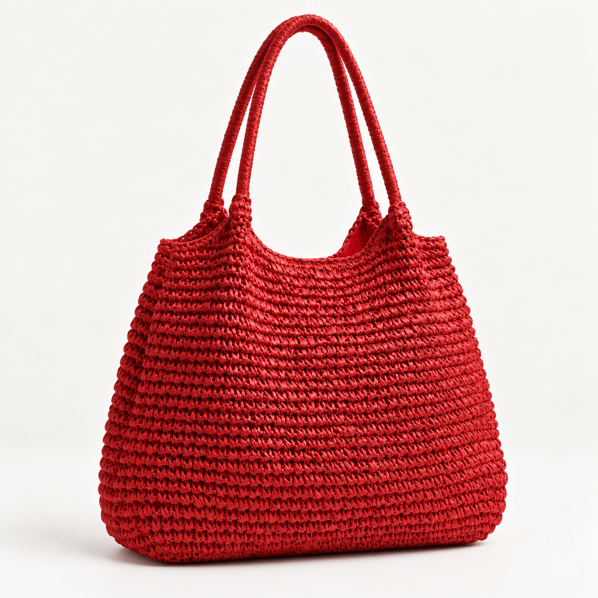 Woven Double-Handle Tote Bag — Red — front45 view