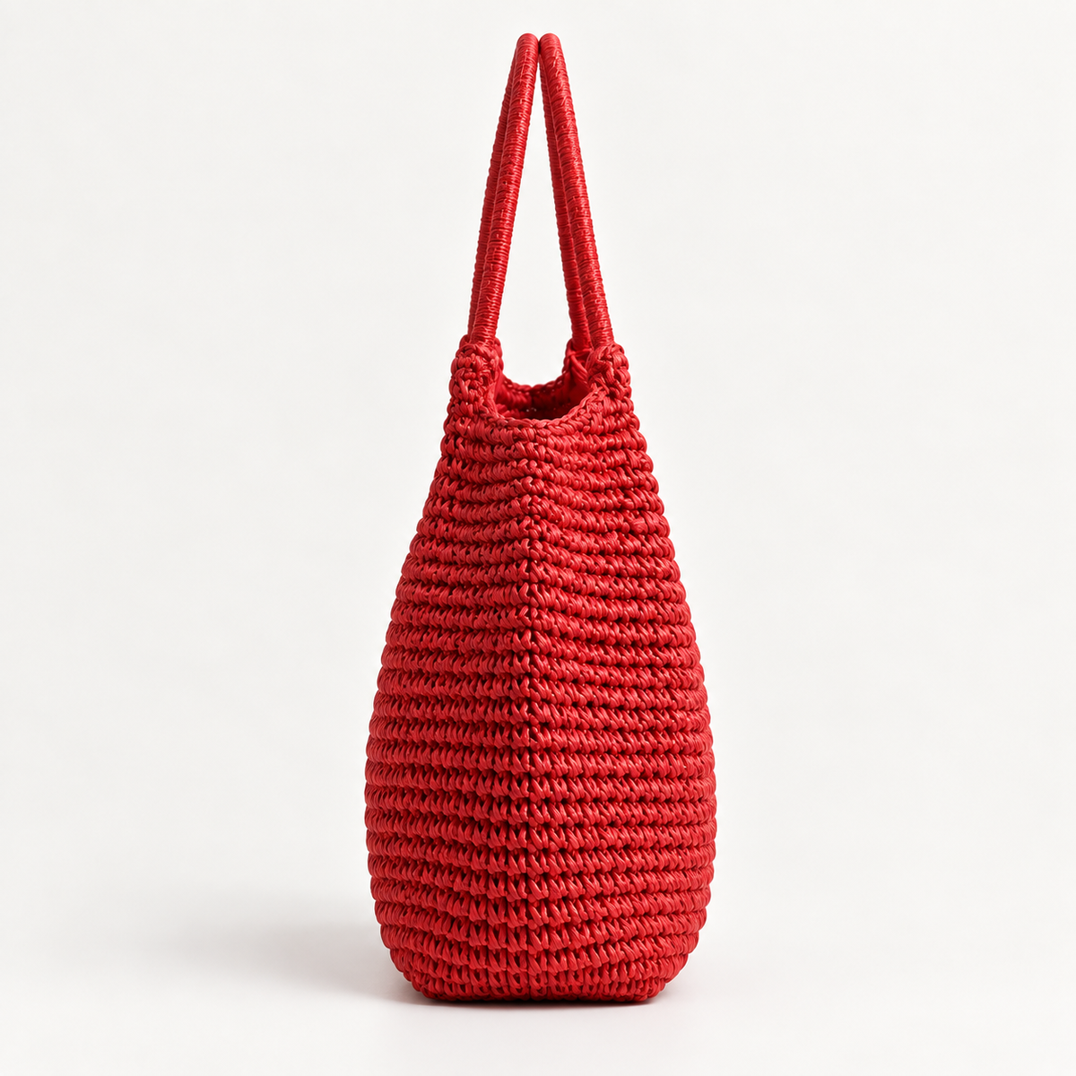 Woven Double-Handle Tote Bag — Red — side view