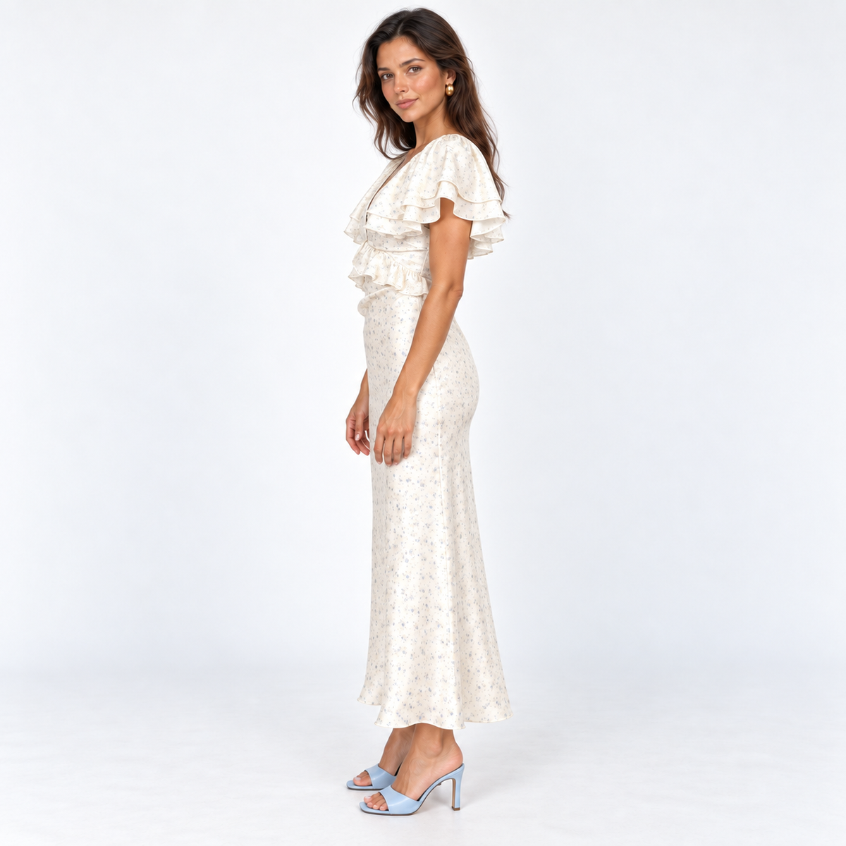 Women's Floral Flutter-Sleeve Midi Dress — Floral — side view