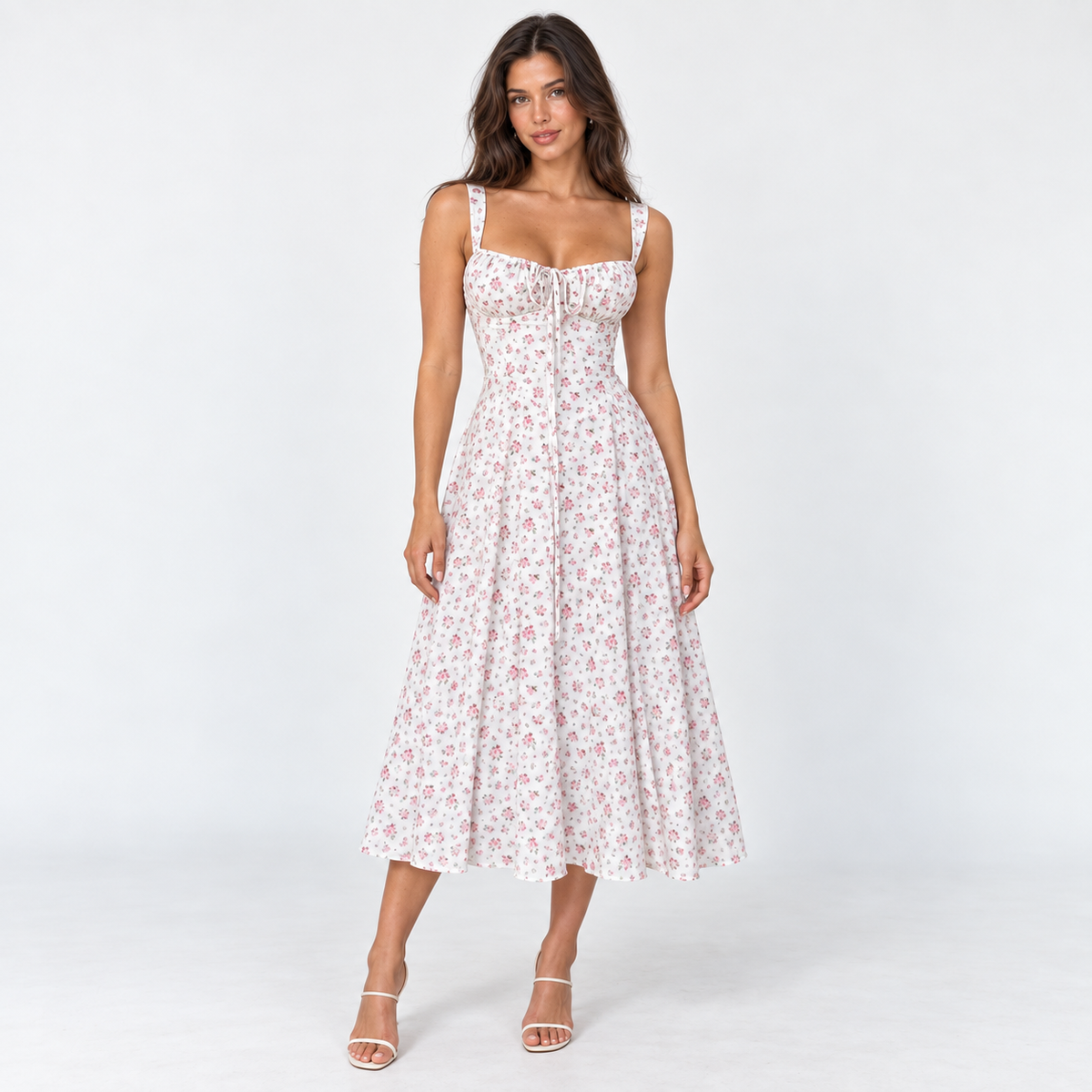 Women's Floral Sweetheart Midi Dress — Floral — front view