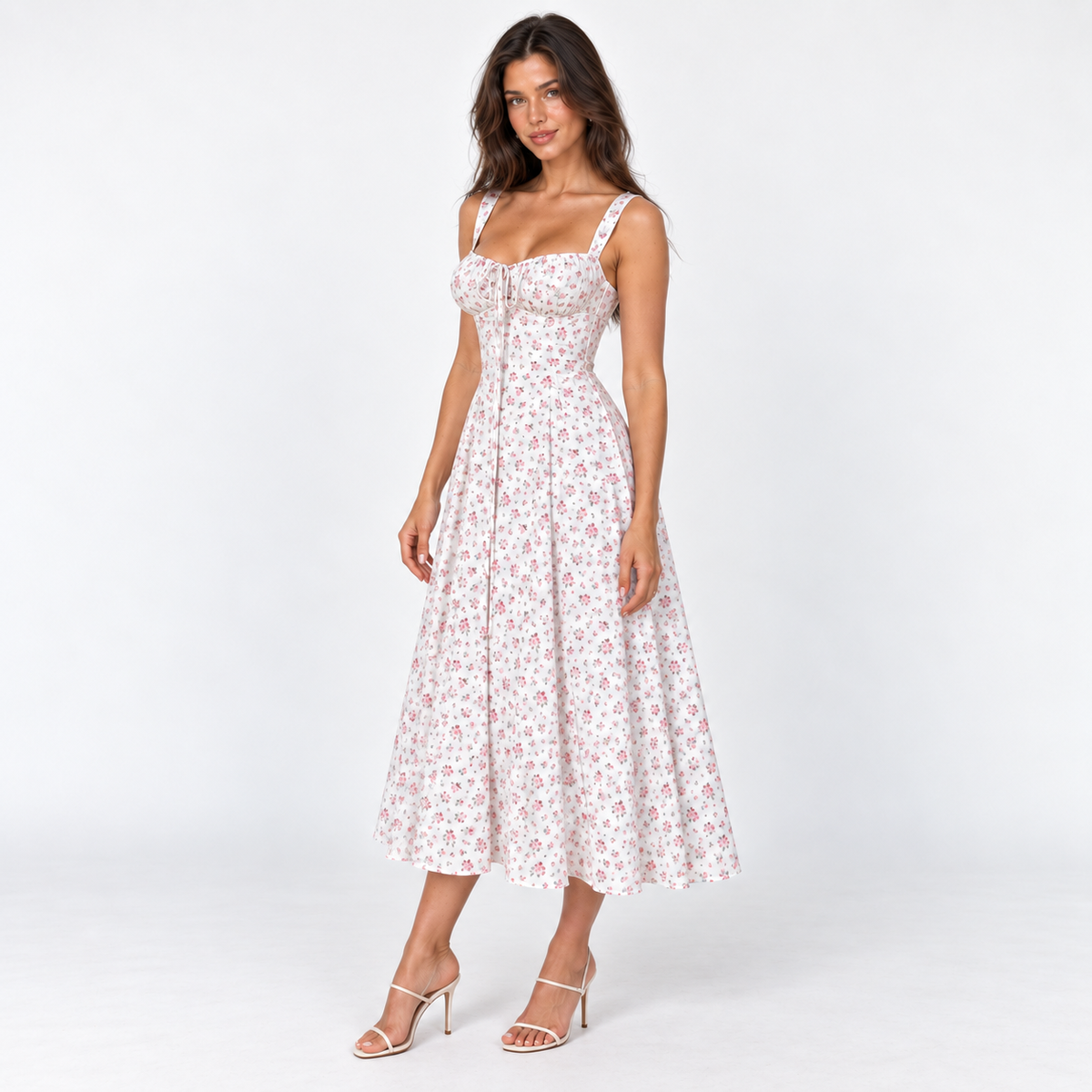 Women's Floral Sweetheart Midi Dress — Floral — front45 view