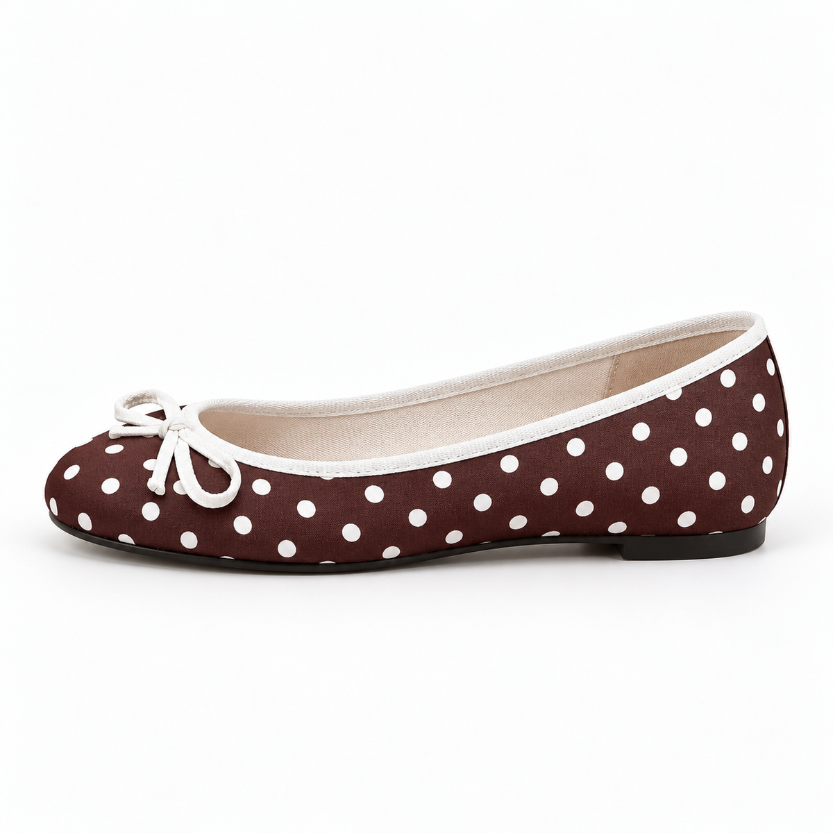 Women's Polka Dot Bow Ballet Flats — Brown — front view
