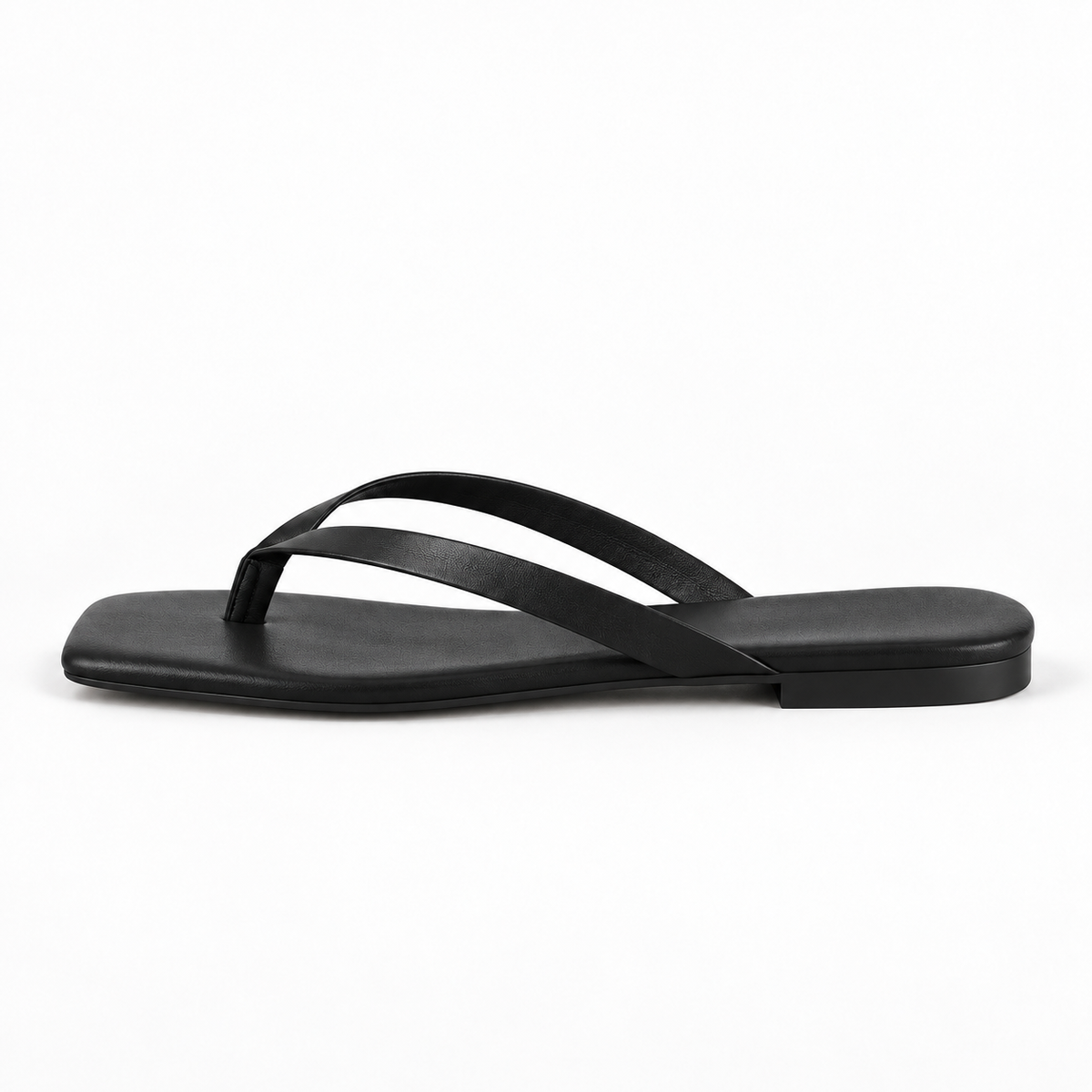 Slim-Strap Square-Toe Sandals — Black — front view