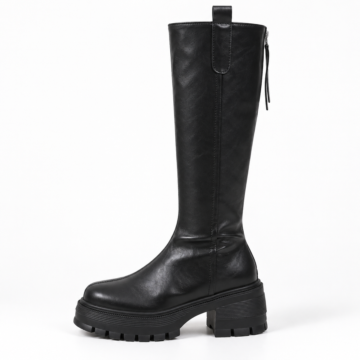 Chunky-Sole Knee-High Boots — Black — front view