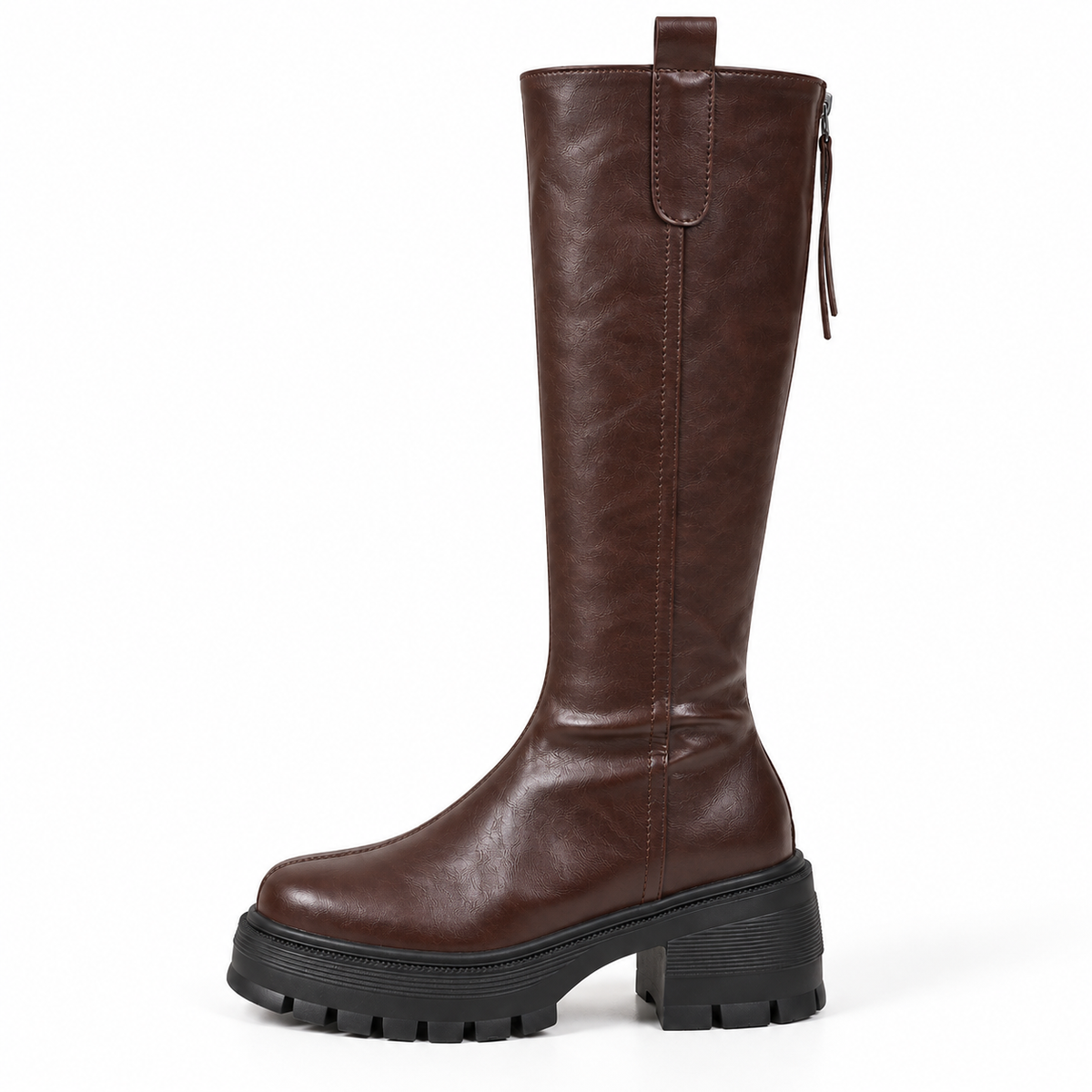Chunky-Sole Knee-High Boots — Brown — front view