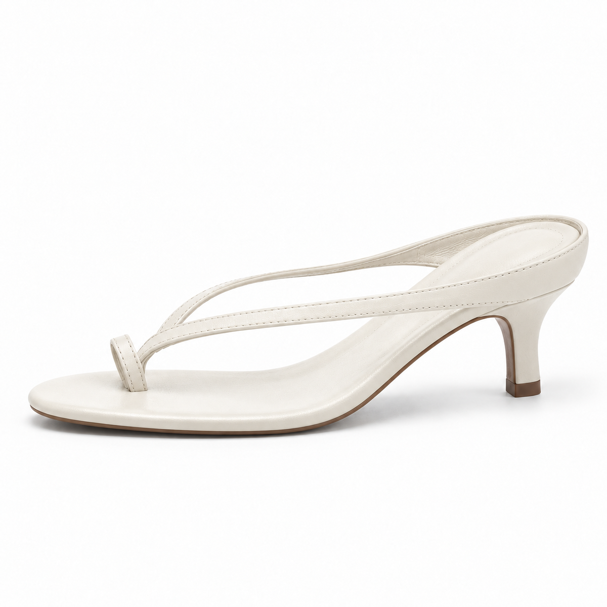 Minimal Thong Heeled Sandals — White — front view
