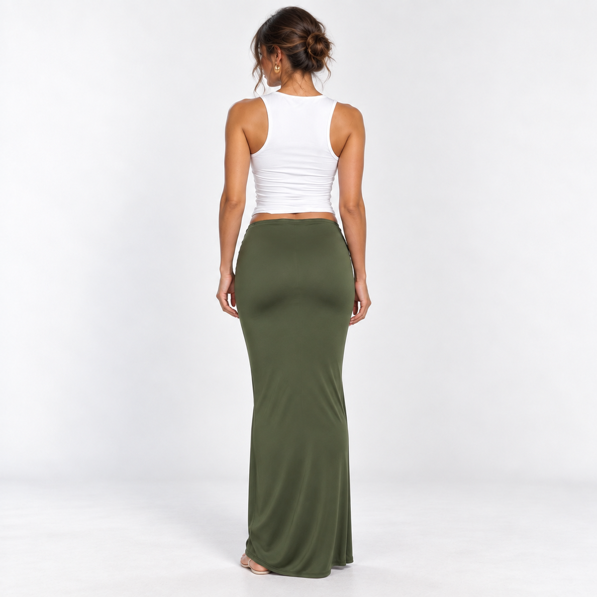 Draped Hardware Maxi Skirt — Green — back view