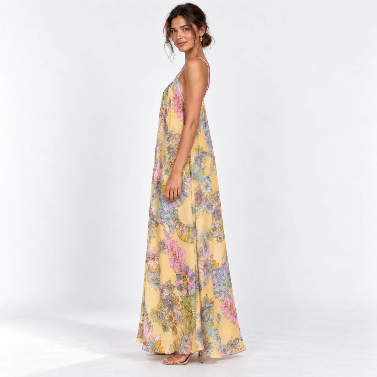 Floral Chiffon Cami Maxi Dress — Yellow — side view