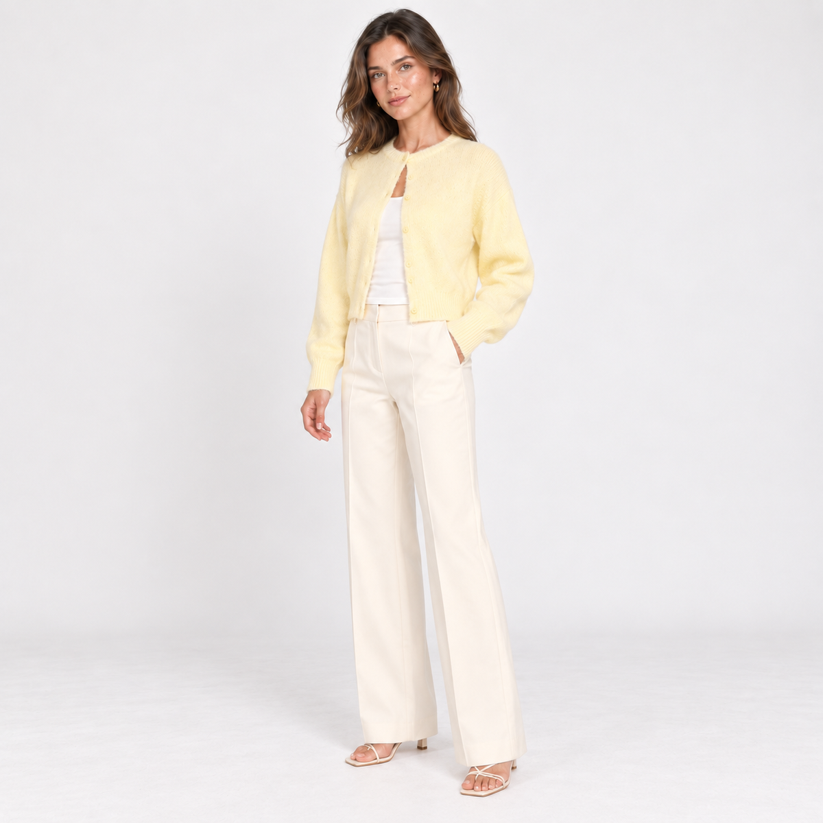 Lemon Cropped Knit Cardigan — Lemon — front45 view
