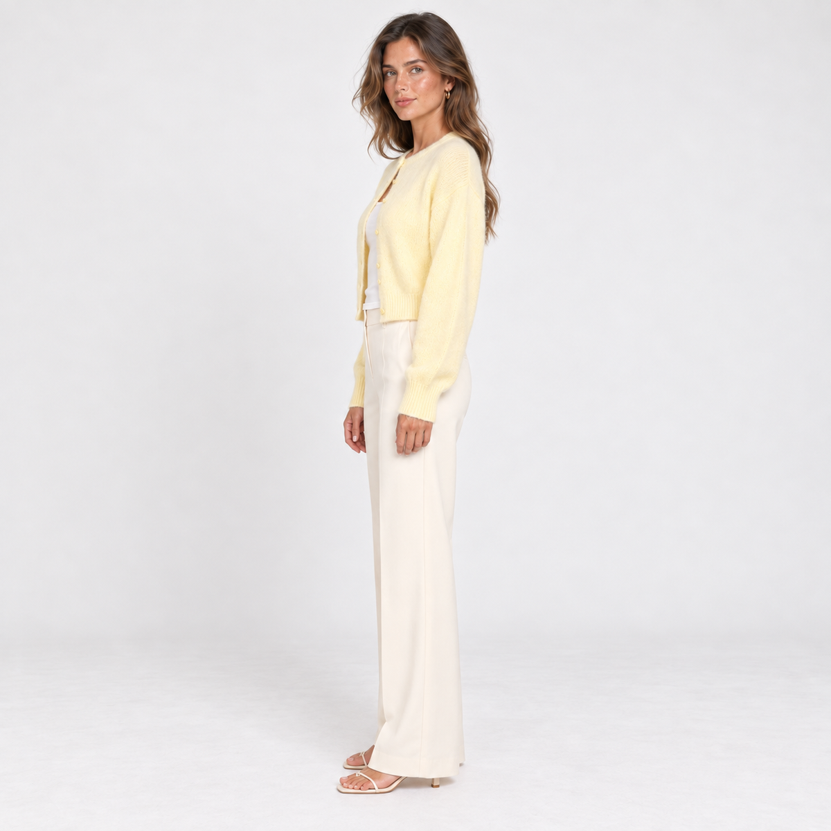 Lemon Cropped Knit Cardigan — Lemon — side view