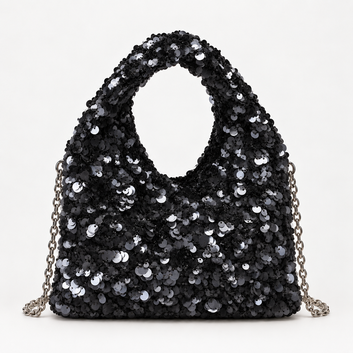 Sequin Mini Shoulder Bag — Black — front view