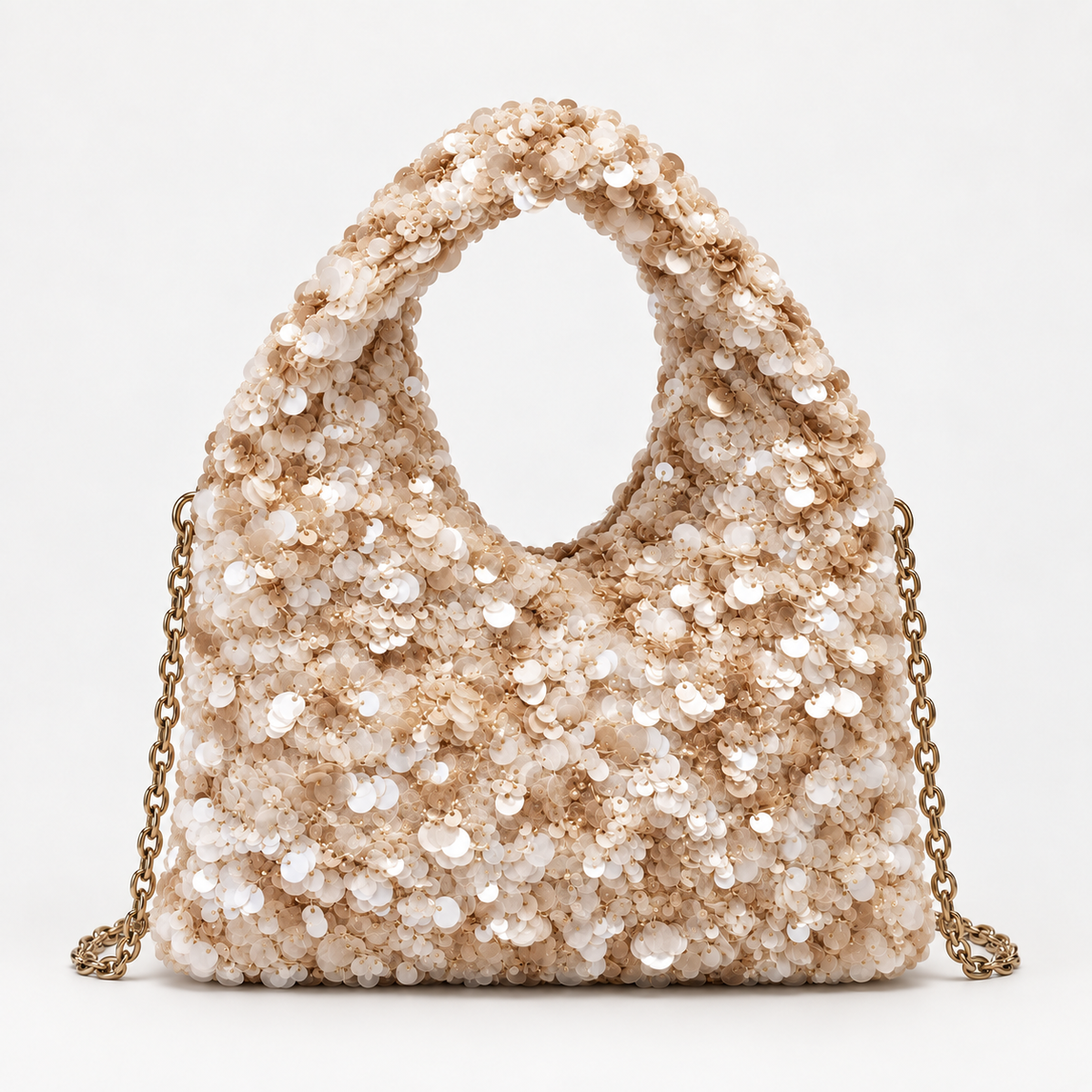Sequin Mini Shoulder Bag — Champagne Gold — front view