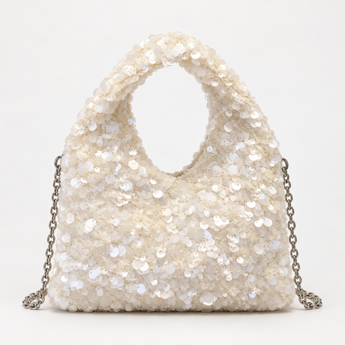 Sequin Mini Shoulder Bag — White — front view