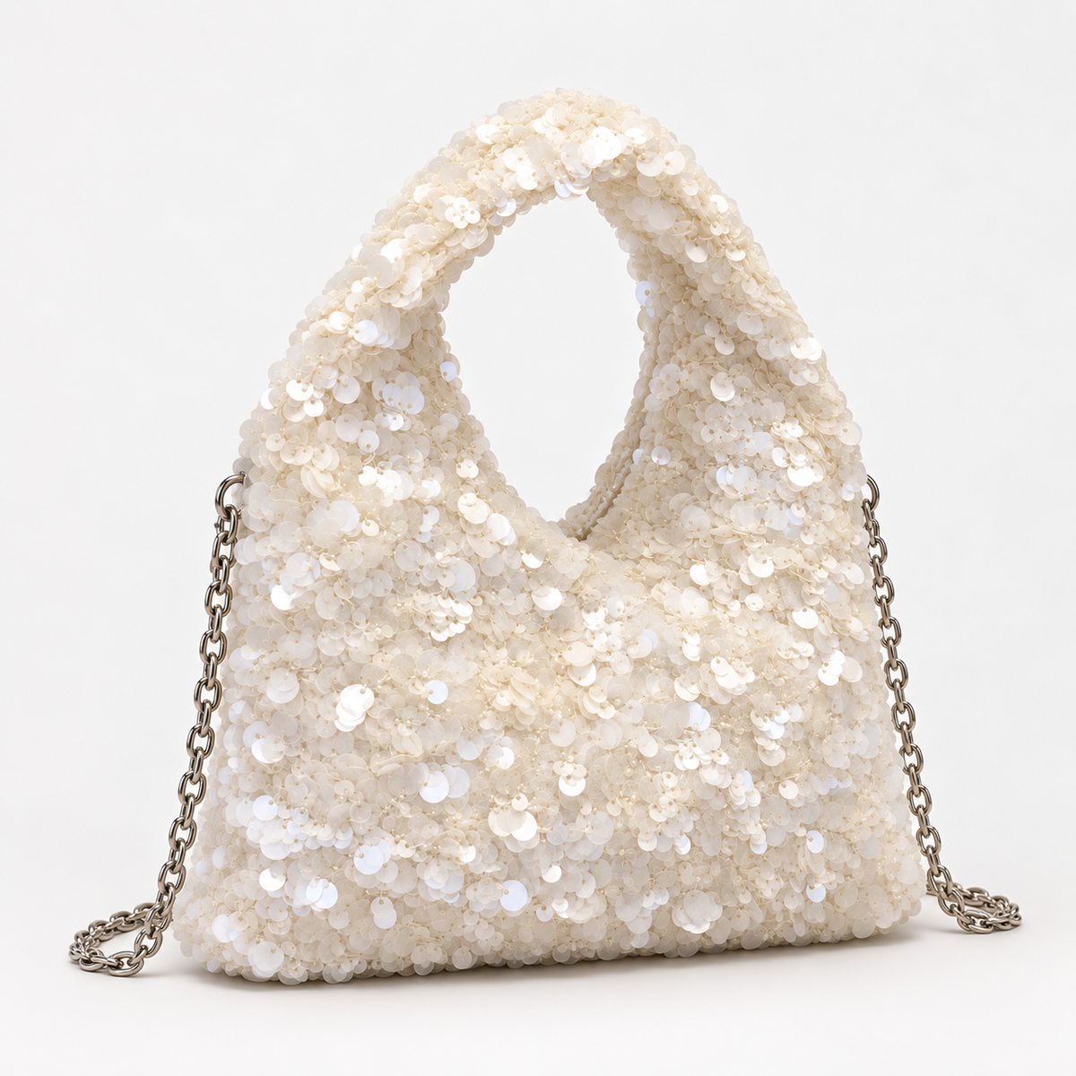 Sequin Mini Shoulder Bag — White — front45 view