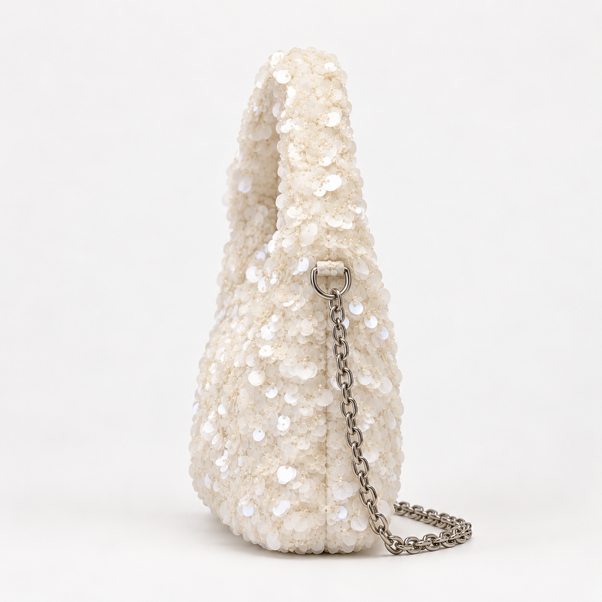Sequin Mini Shoulder Bag — White — side view