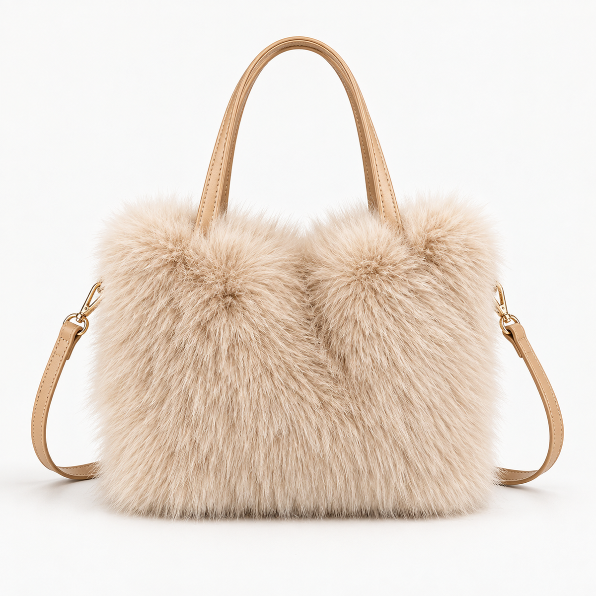 Faux-Fur Mini Tote — Creme — front view