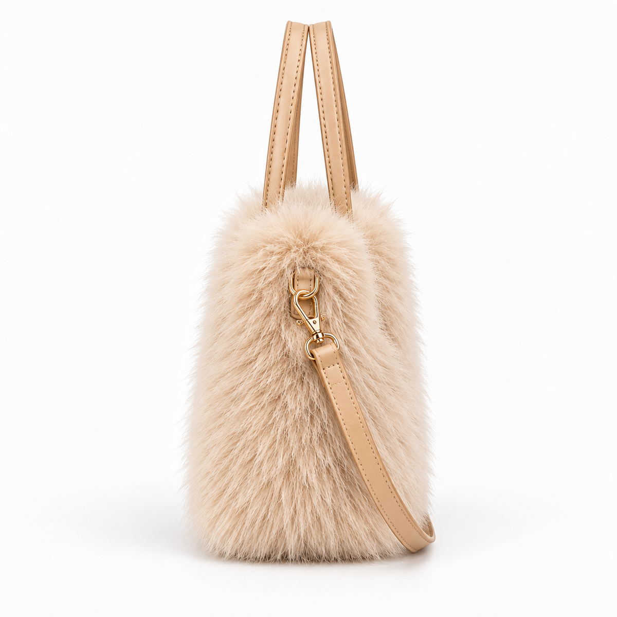 Faux-Fur Mini Tote — Creme — side view