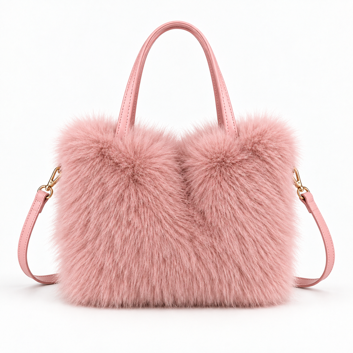 Faux-Fur Mini Tote — Pink — front view