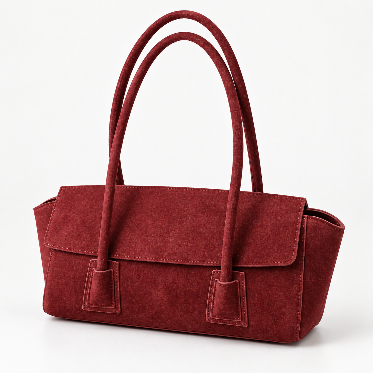 Suede-Effect Flap Shoulder Bag — Red — front45 view