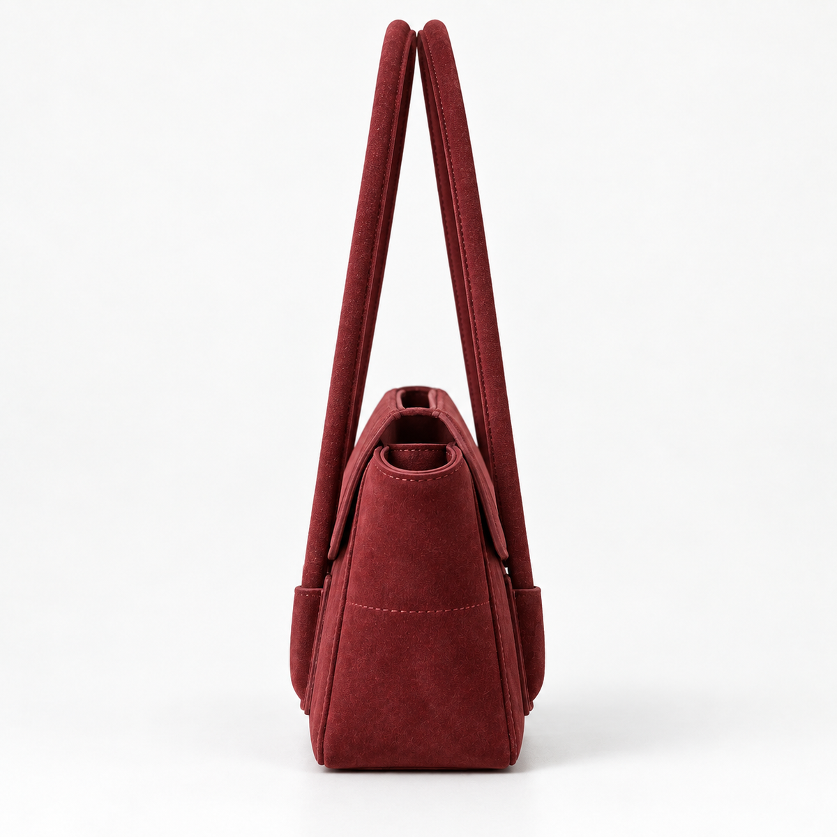 Suede-Effect Flap Shoulder Bag — Red — side view