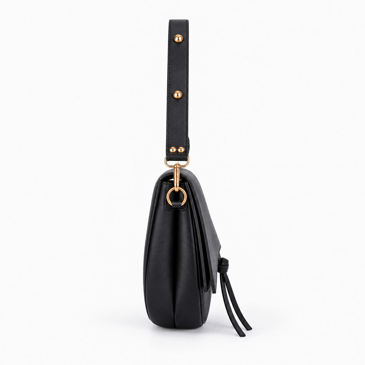 Curved Flap Crossbody Bag — Black — side view
