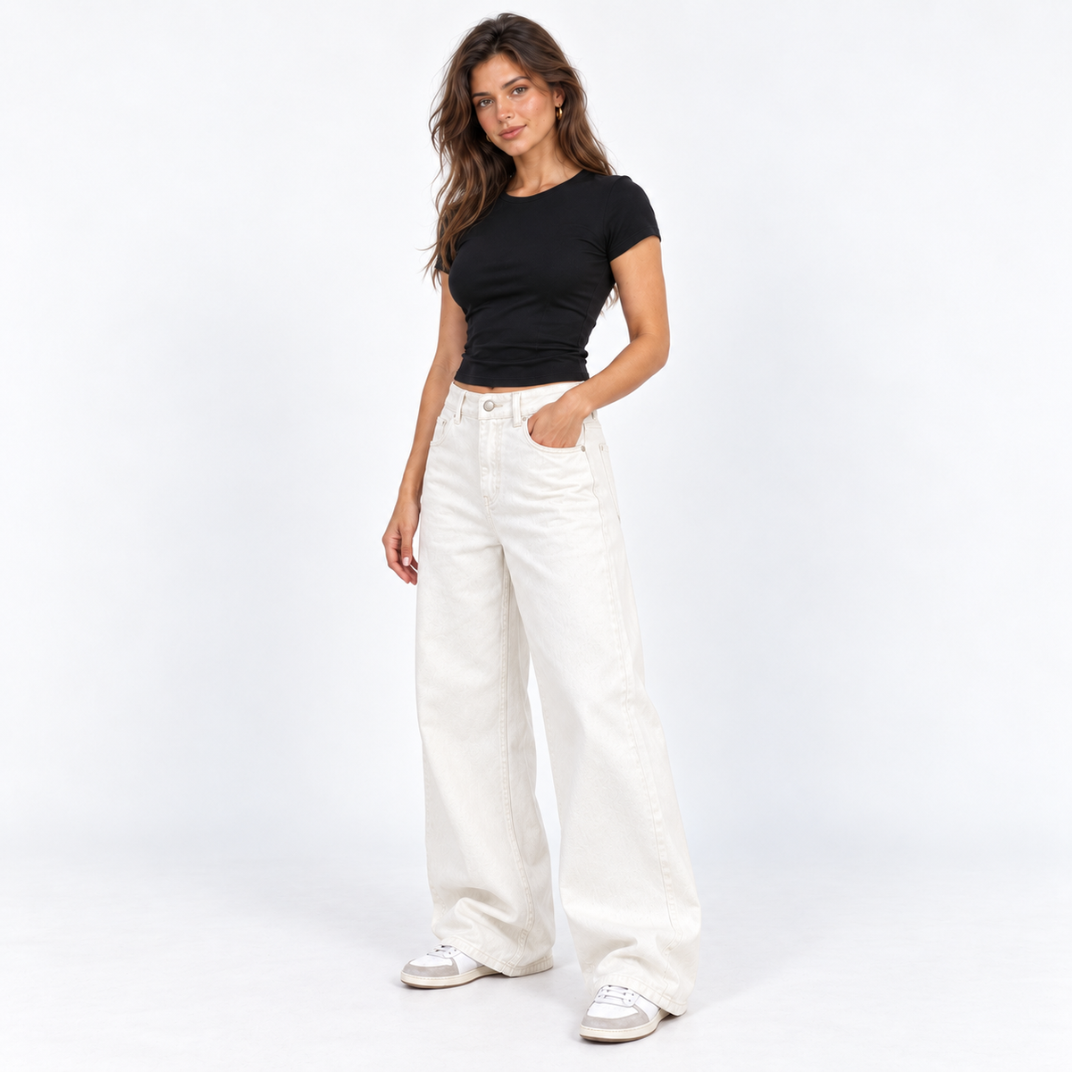 Wide-Leg Ecru Jeans — Ecru — front45 view