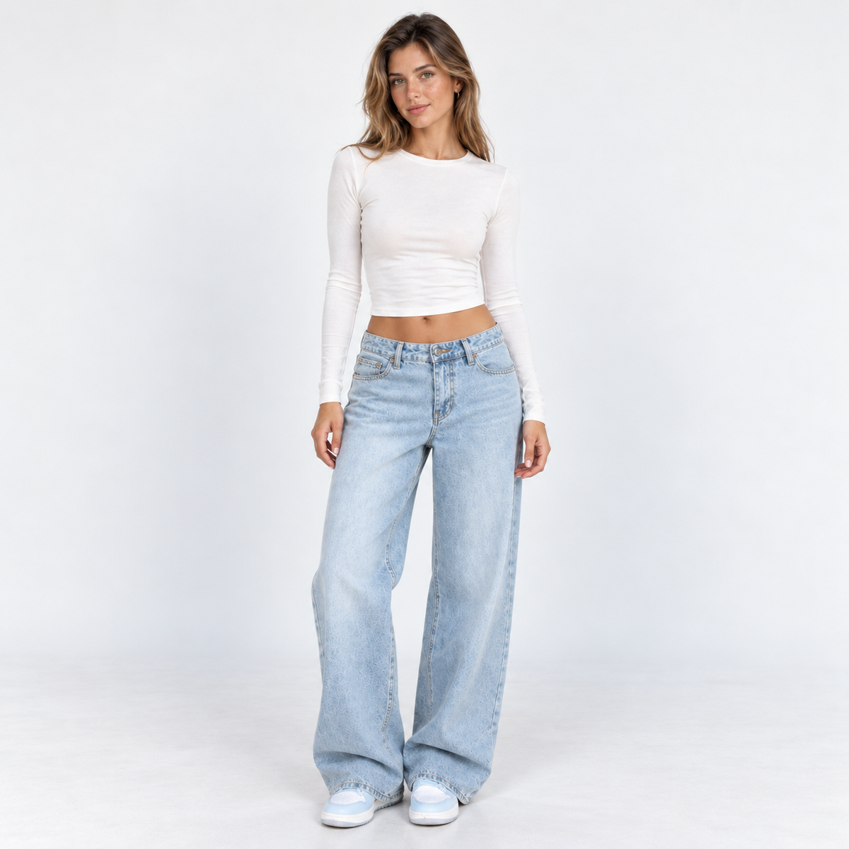 Light-Wash Low-Rise Jeans — Blue — front view