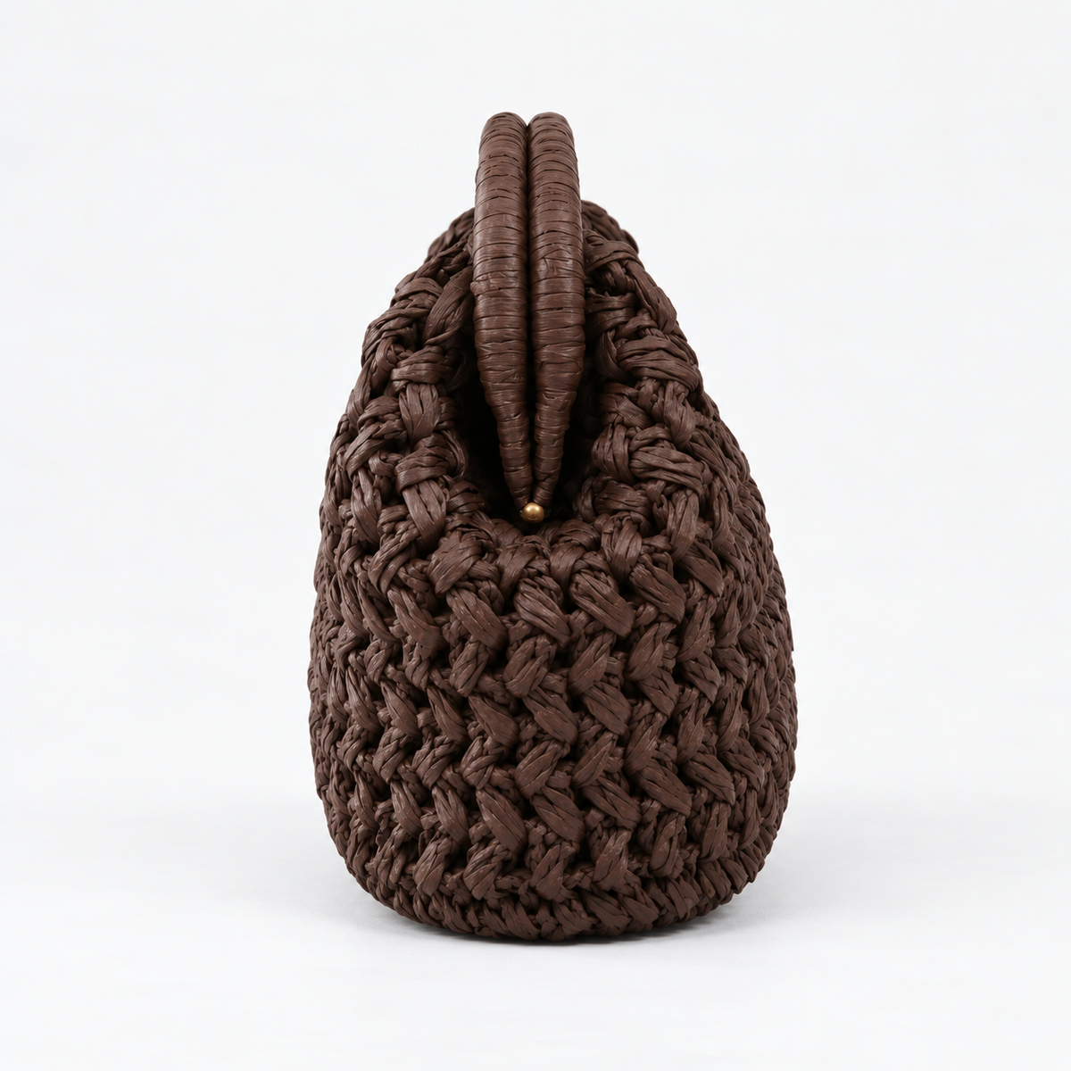 Woven Frame Clutch — Brown — side view