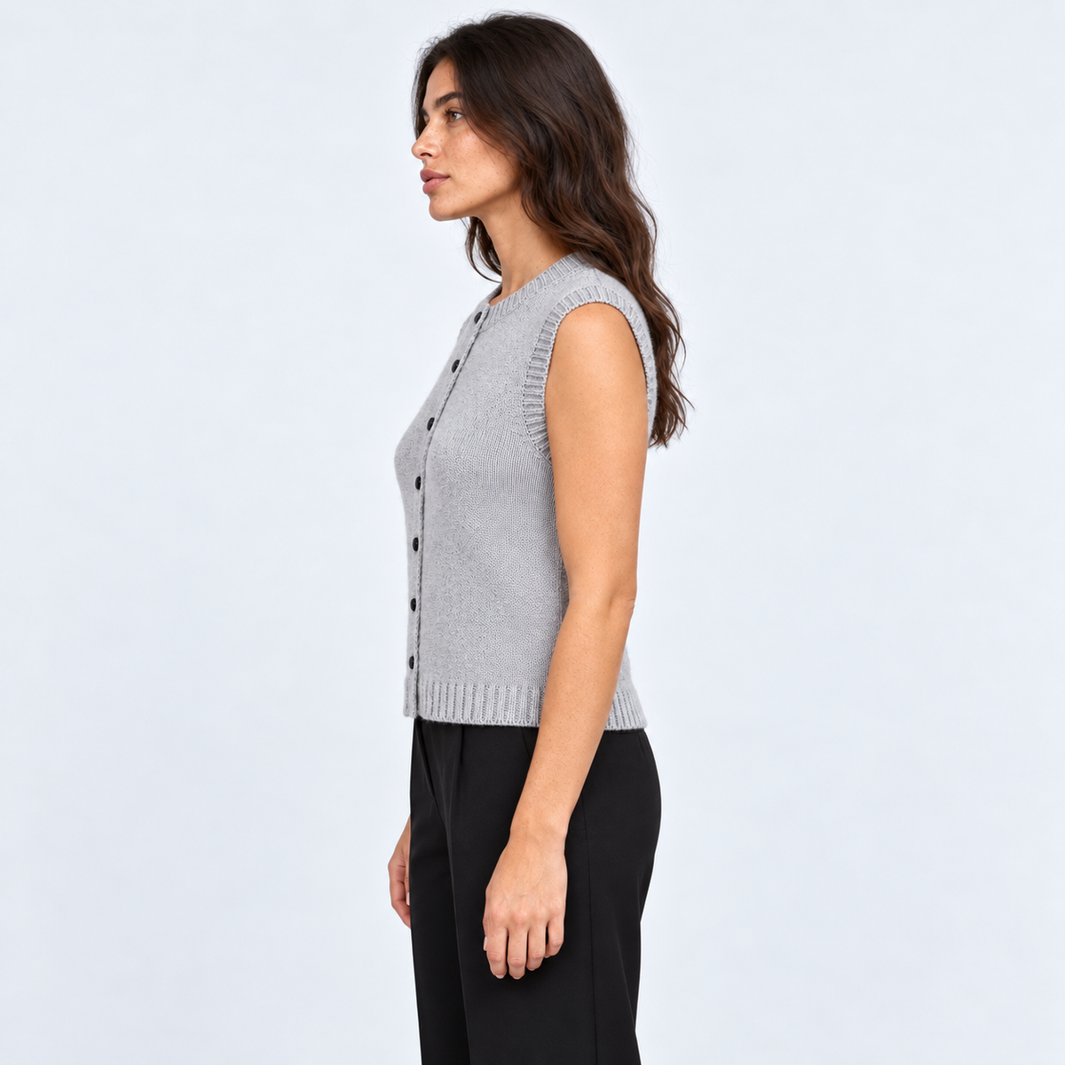 Women's Button-Front Knit Vest in grey – side view