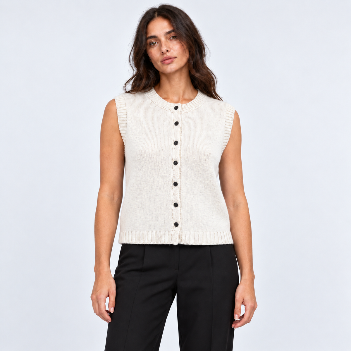 Women's Button-Front Knit Vest in white – front view