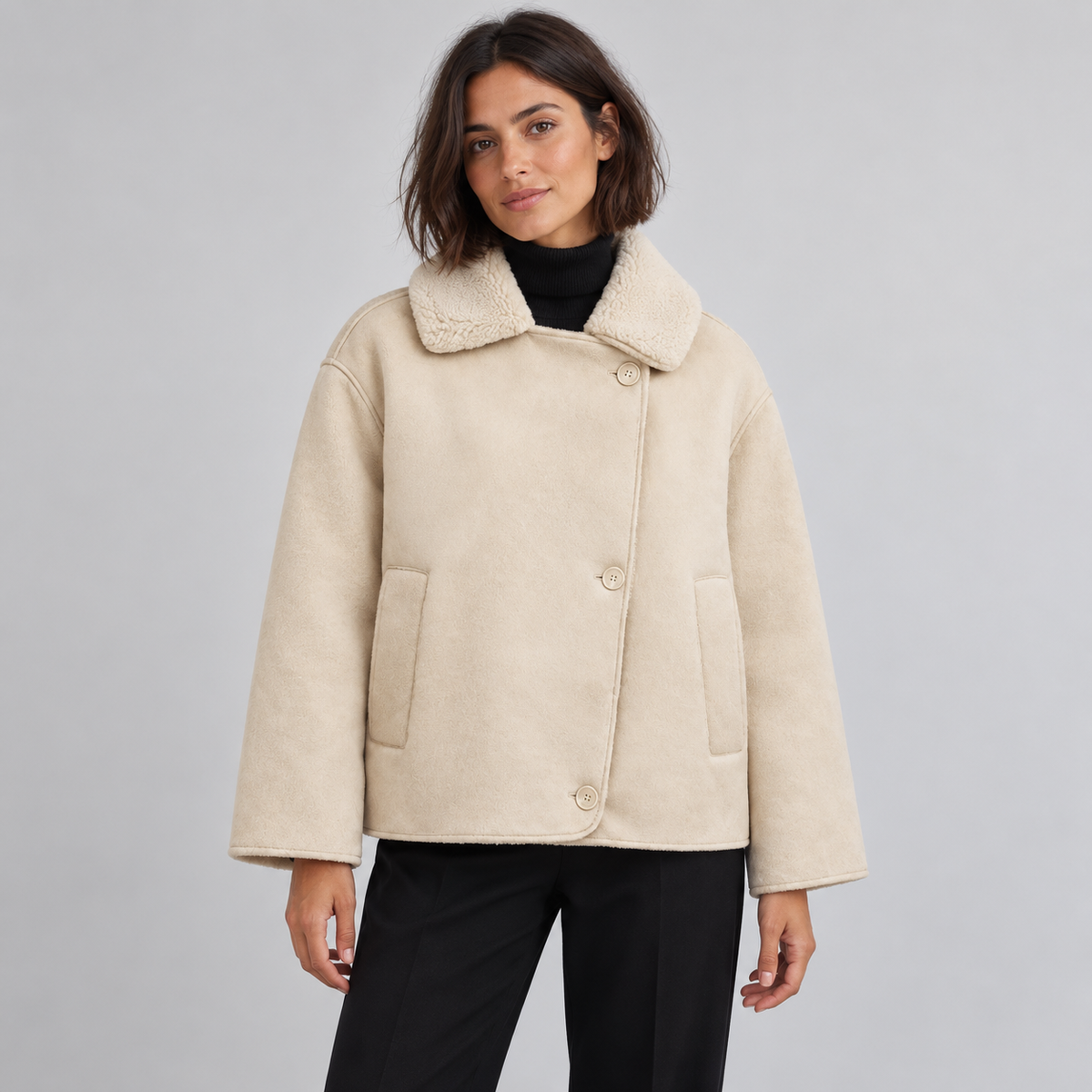 Women's Cream Sherpa-Lined Jacket – front view