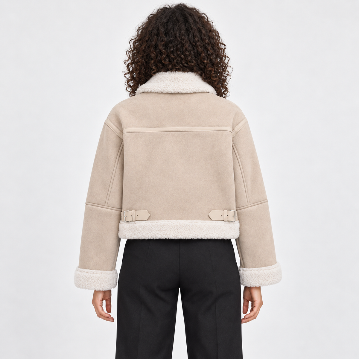 Women's Cropped Faux-Suede Sherpa Jacket – back view