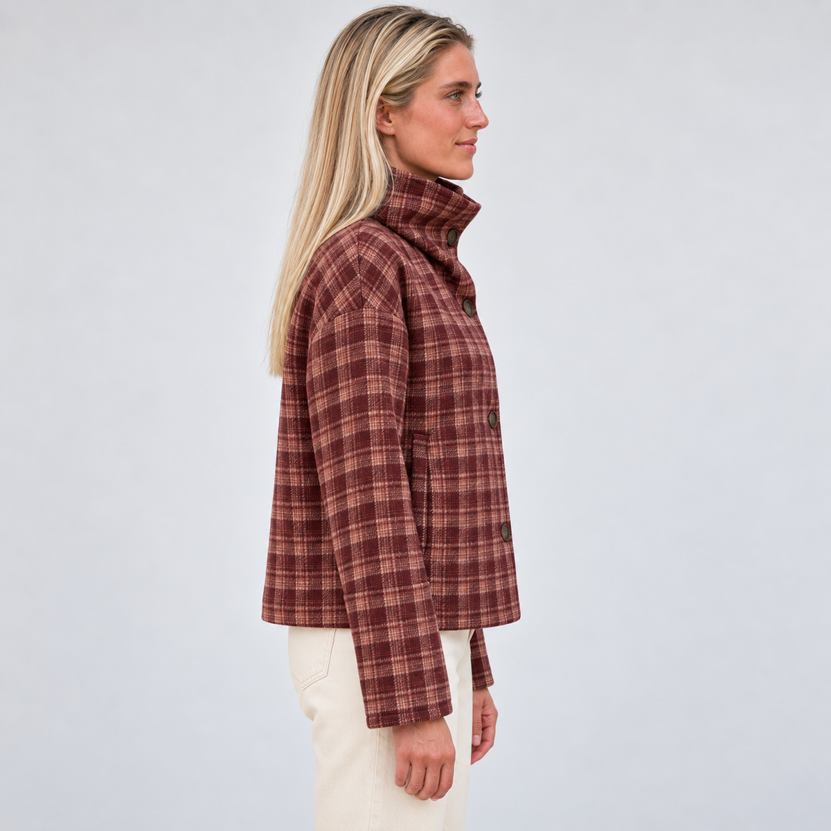 Women's Plaid Stand-Collar Jacket – side view
