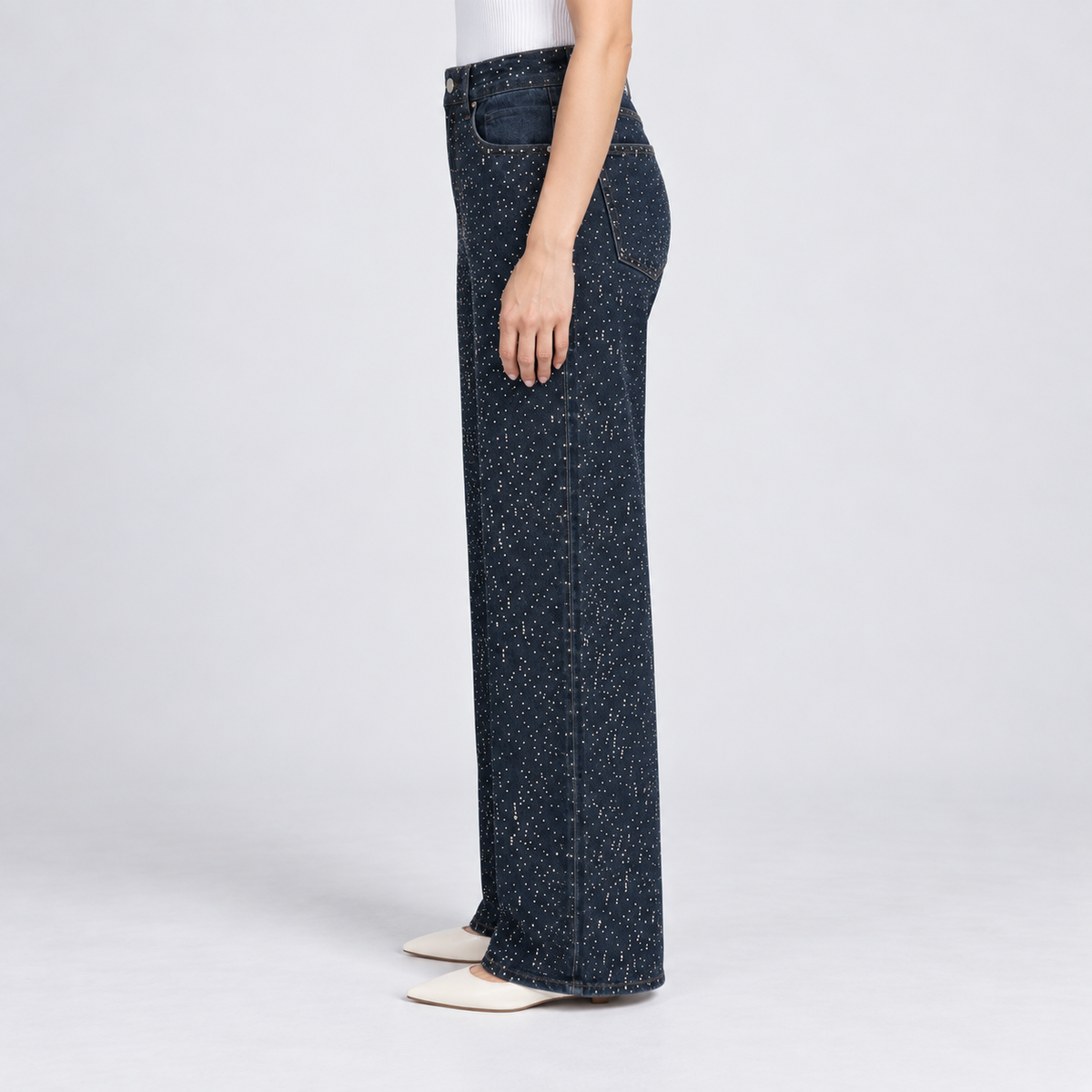 Women's Rhinestone Wide-Leg Jeans in denim blue – side view