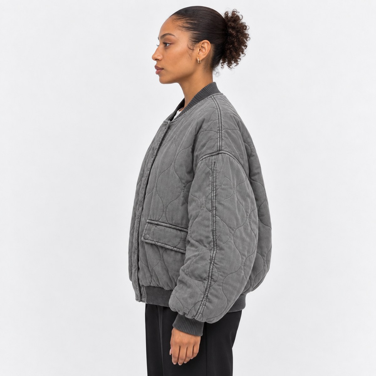 Women's Wave-Quilted Bomber Jacket – side view